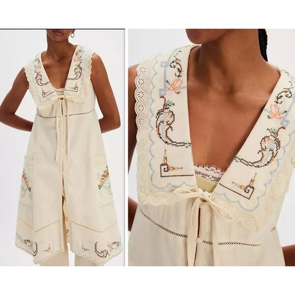 Free People Tops - Free People Allie Embroidered Longline Vest Dress Size M NEW Cottage Boho